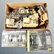 A box of vintage Tonka tin plated toys, further toys,