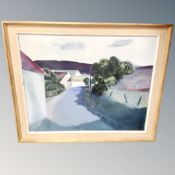 Continental School : Open landscape with white washed buildings, oil on canvas,