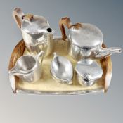 A five piece picquot ware tea service on tray (6)