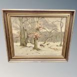 A Danielsen : Deer in a wooded landscape, oil on canvas, signed,