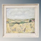 Continental School : Open landscape with haystacks, oil on canvas,