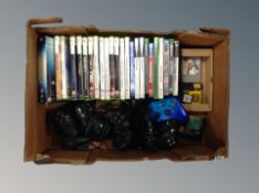 A box of PSP, Xbox 360, Xbox and Playstation 4 games, three unboxed megadrive games, PJ Golf tour 2,
