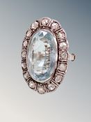 A 19th century aquamarine and diamond cluster ring,