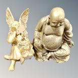 Two gilt wood figures - cherub and seated Buddha