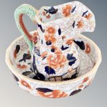 An Ironstone Imari pattern wash jug and basin