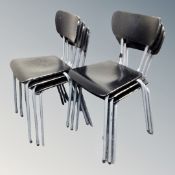 A set of six 20th century stacking school style chairs on metal legs