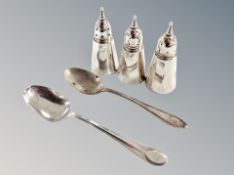 A set of three sifters stamped 'Sterling', height 6 cm,