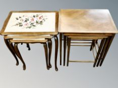 A nest of three 20th century Scandinavian tile top tables together with a further nest of three