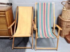 Two folding vintage deck chairs