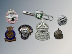 Two ARP badges, one silver, British Legion pin badge, Air Training Corps,