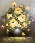 A contemporary oil on canvas still life of flowers in a vase, 60 cm x 50 cm.