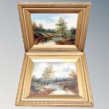 A pair of oils on canvases - river through a landscape,