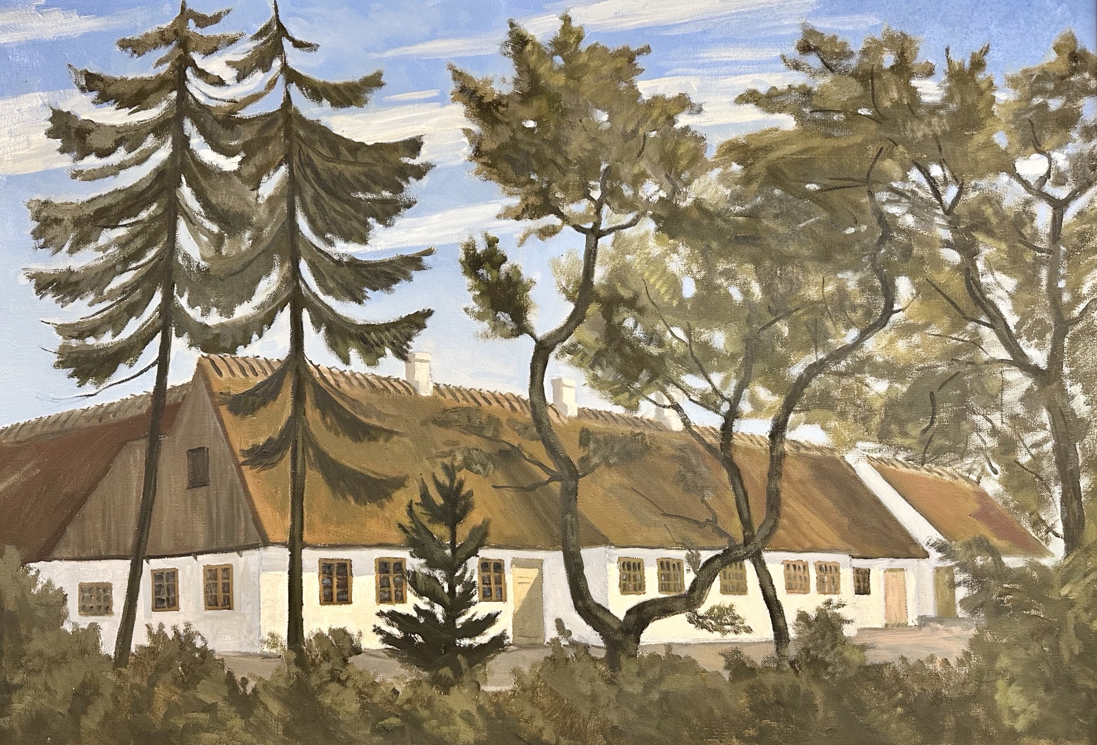 Continental School : Building in woodland, oil on canvas,