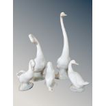 Five Nao geese, tallest 35 cm,