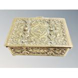 An ornate cast brass box in Art Nouveau style,