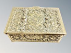 An ornate cast brass box in Art Nouveau style,