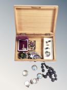 A small box of costume jewellery, dress rings,