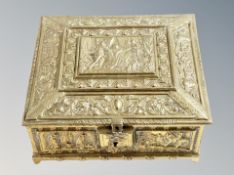 An ornate cast brass trinket box,