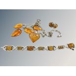 A small collection of silver and amber jewellery