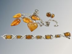 A small collection of silver and amber jewellery