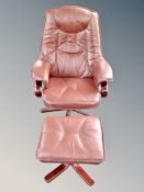 A Scandinavian burgundy leather footstool
