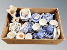 A box of assorted ceramics to include Ringtons, bone china tea ware,