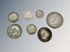 A group of Victorian and later coins, shillings 1868, 1900 and 1921, half crown 1909,