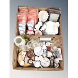 Two boxes of assorted ceramics to include cabinet china, tea ware, glass ware,
