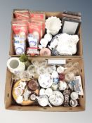 Two boxes of assorted ceramics to include cabinet china, tea ware, glass ware,