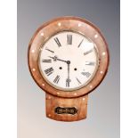 A late 19th century inlaid mahogany drop dial eight day wall clock.