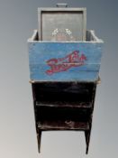 A painted twin handled serving tray together with a pepsi cola wooden crate and a further rustic