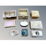 A group of trinket boxes including cast brass examples,