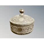 A circular lidded Tibetan temple jar, diameter 9.