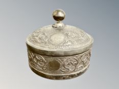 A circular lidded Tibetan temple jar, diameter 9.