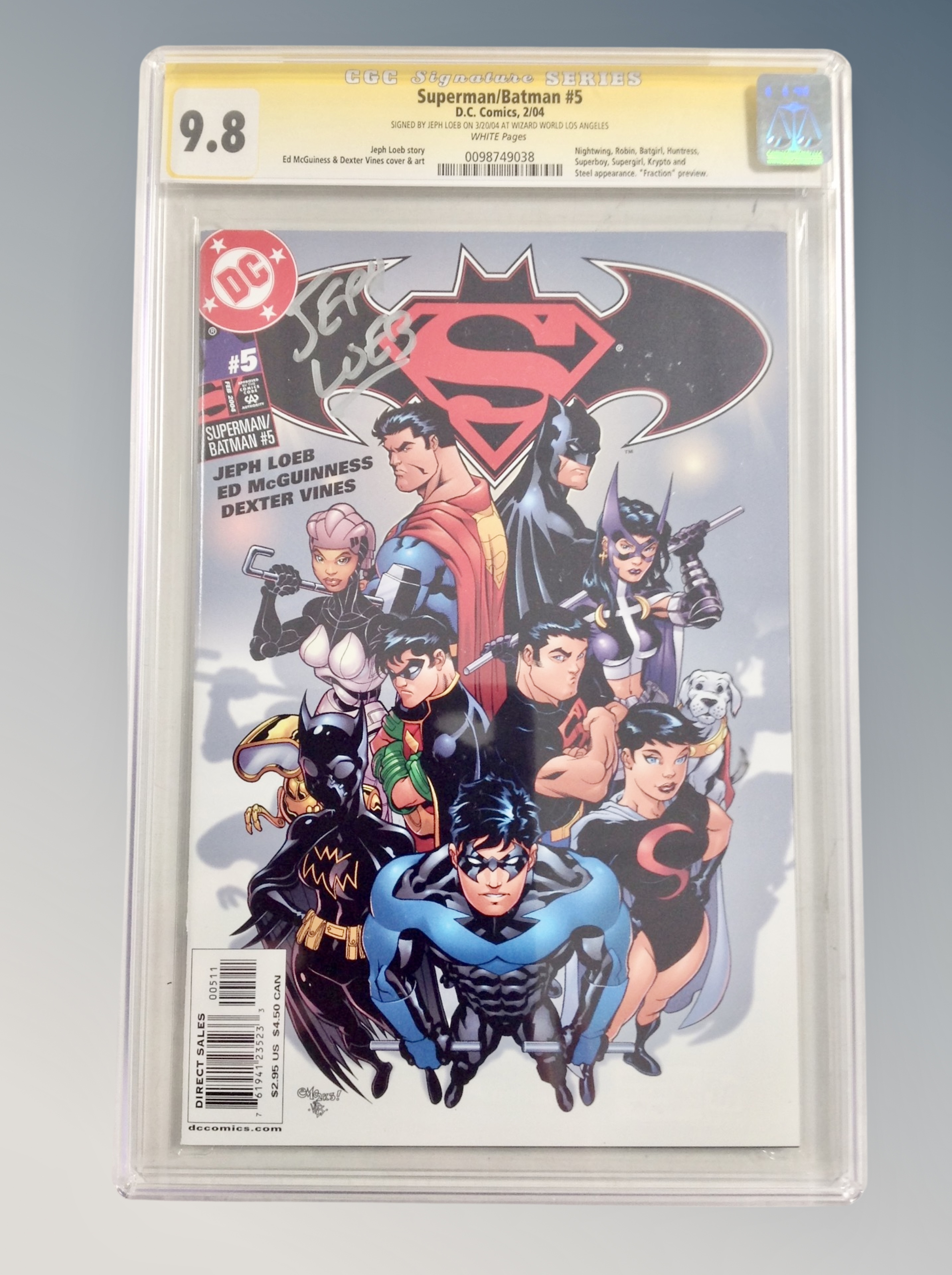 DC Comics : Superman / Batman issue 5, signed by Jeph Loeb, CGC Signature Series Grade 9.8, slabbed.