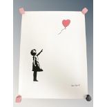 After Banksy : Girl with Balloon, colour print, 28.