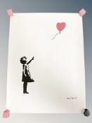 After Banksy : Girl with Balloon, colour print, 28.