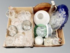 Two boxes of Scandinavian and English glass ware