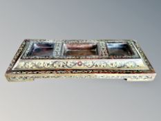 A 19th century Boulle work tortoiseshell and brass-inlaid desk stand, width 26cm.