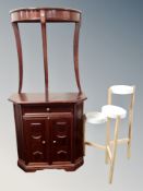 Two mahogany side tables and a Scandinavian three tier stand