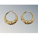 A pair of 9ct gold textured hoop earrings CONDITION REPORT: 3.