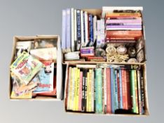 Three boxes of assorted books including boys and girls annuals, further children's books,