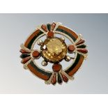 A Victorian rose gold citrine, bloodstone and carnelian Celtic brooch,