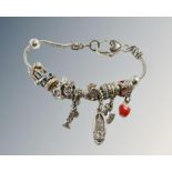 A Pandora style charm bracelet