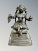 A 19th century Tibetan cast bronze devotional statue of a deity, height 13.