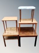 Four mid century Danish occasional tables together with a stool on teak legs