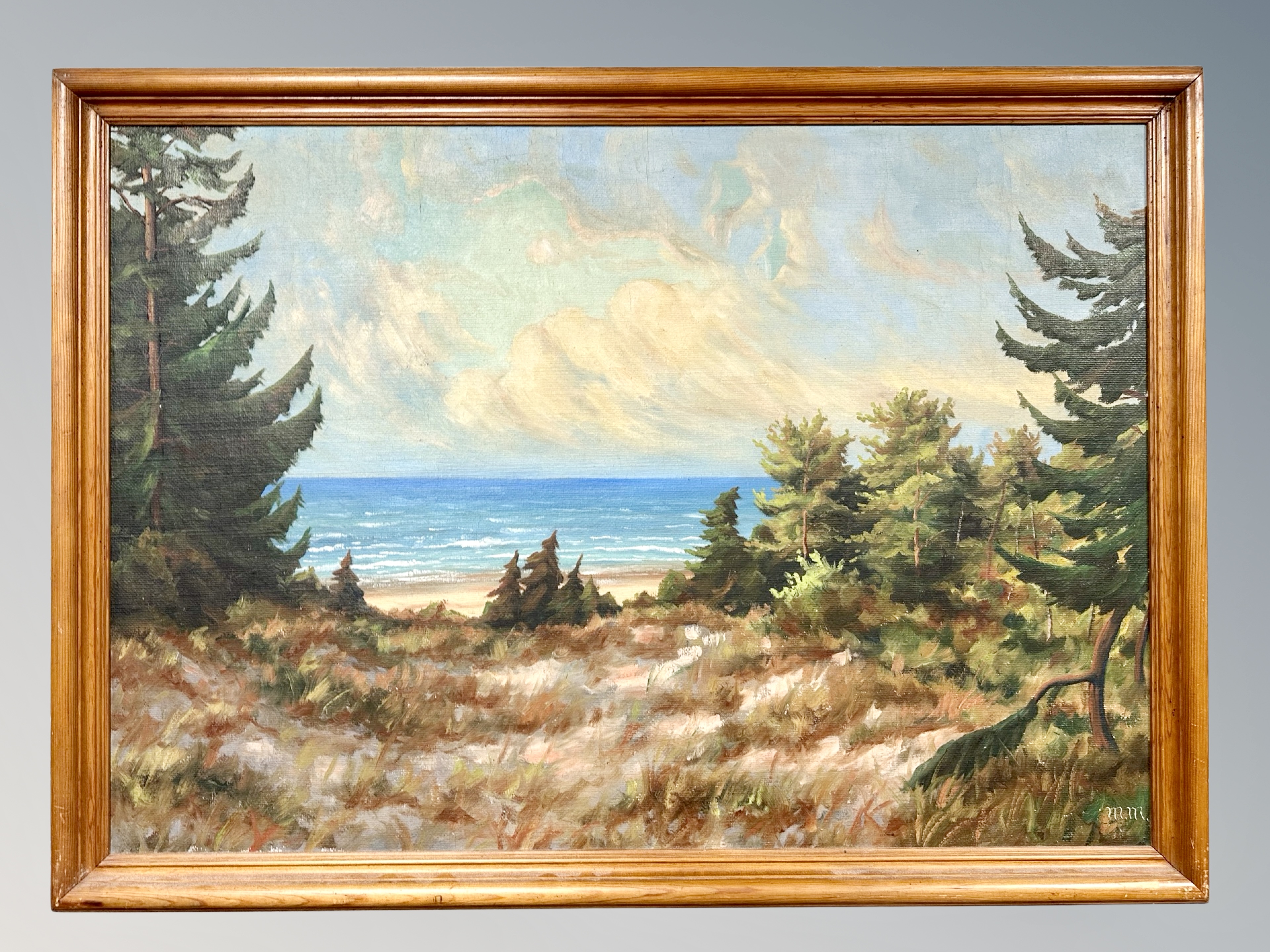 Continental School : Sand dunes with sea beyond, oil on canvas, - Image 2 of 2