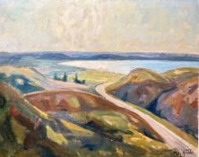 Continental School : Landscape with rolling hills, oil on canvas,