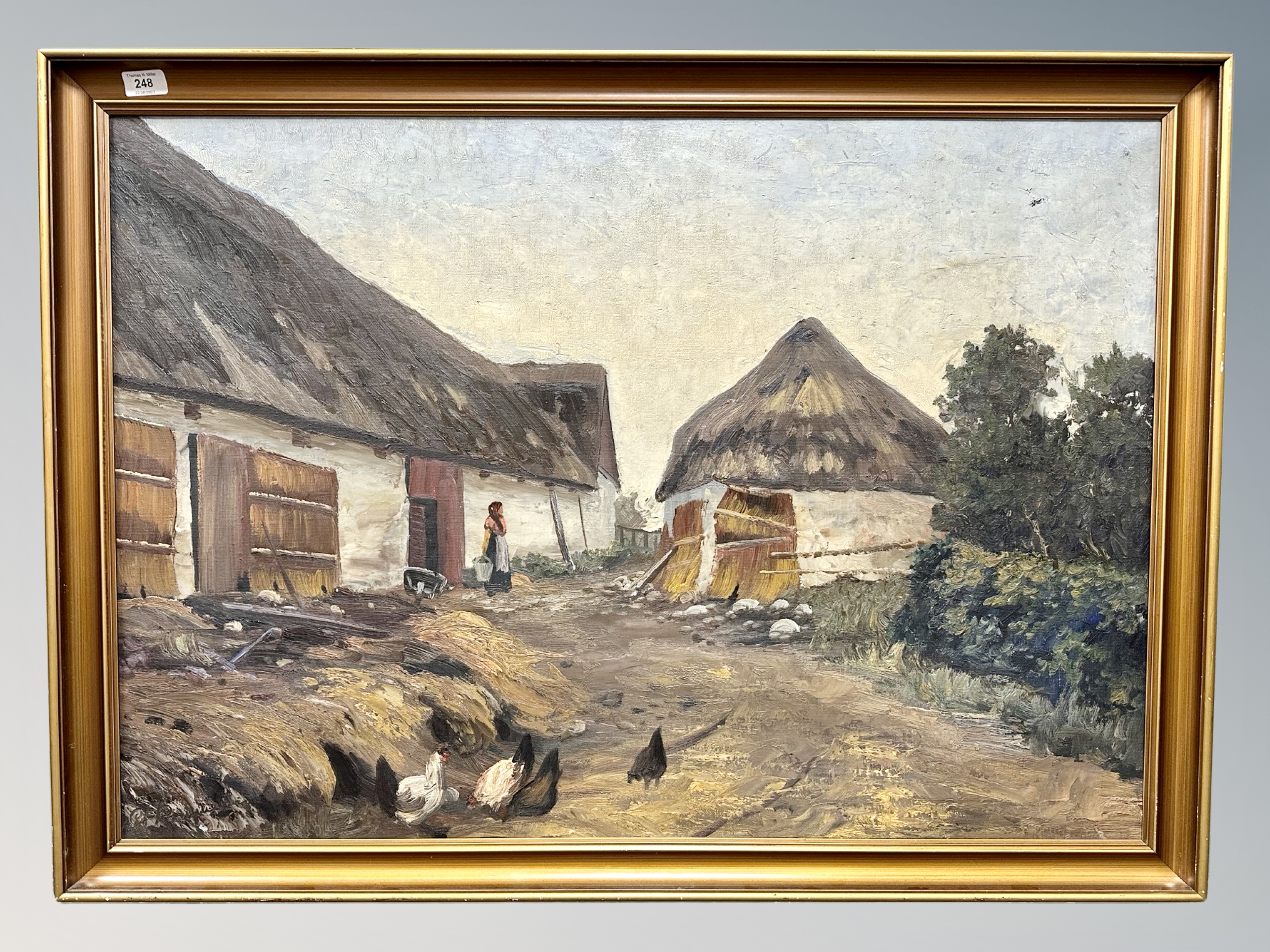 Continental School : A Farmyard with chickens, oil on canvas, - Image 2 of 2