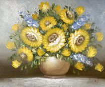 A contemporary oil on canvas still life of flowers in a vase, 60 cm x 50 cm.